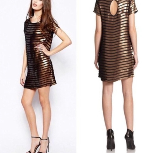 French Connection Navy Gold Sequin Mini Dress - Picture 2 of 8